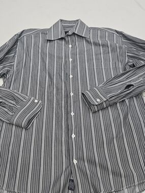 Burberry Black and White Vertical Stripe Button-Down Shirt (Please Read)